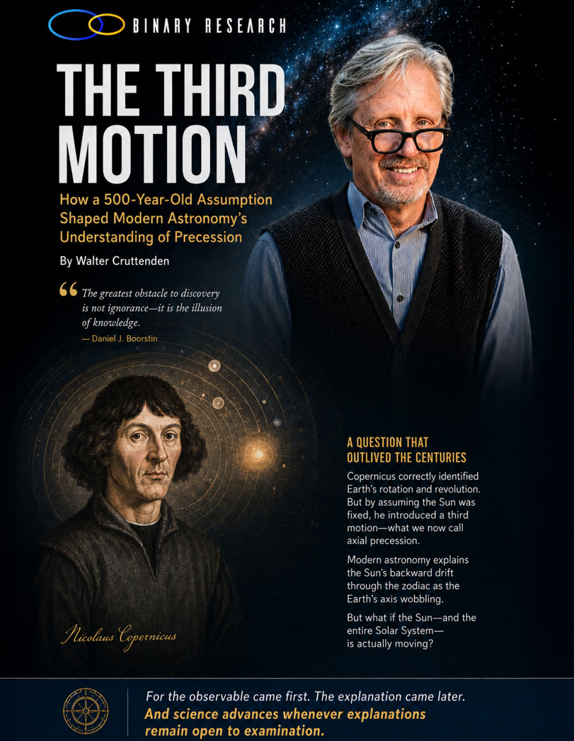 Walter Cruttenden's The Third Motion explaining how assumptions about the Sun's motion shaped modern astronomy's understanding of axial precession.